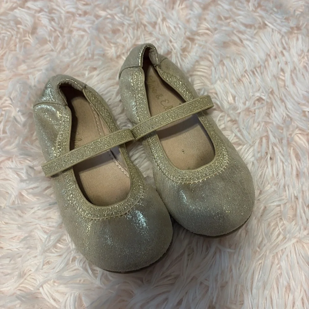 Olive & Edie Gold Shimmer Flats Sz 10 Dress Shoes Mary Jane Kids Girls